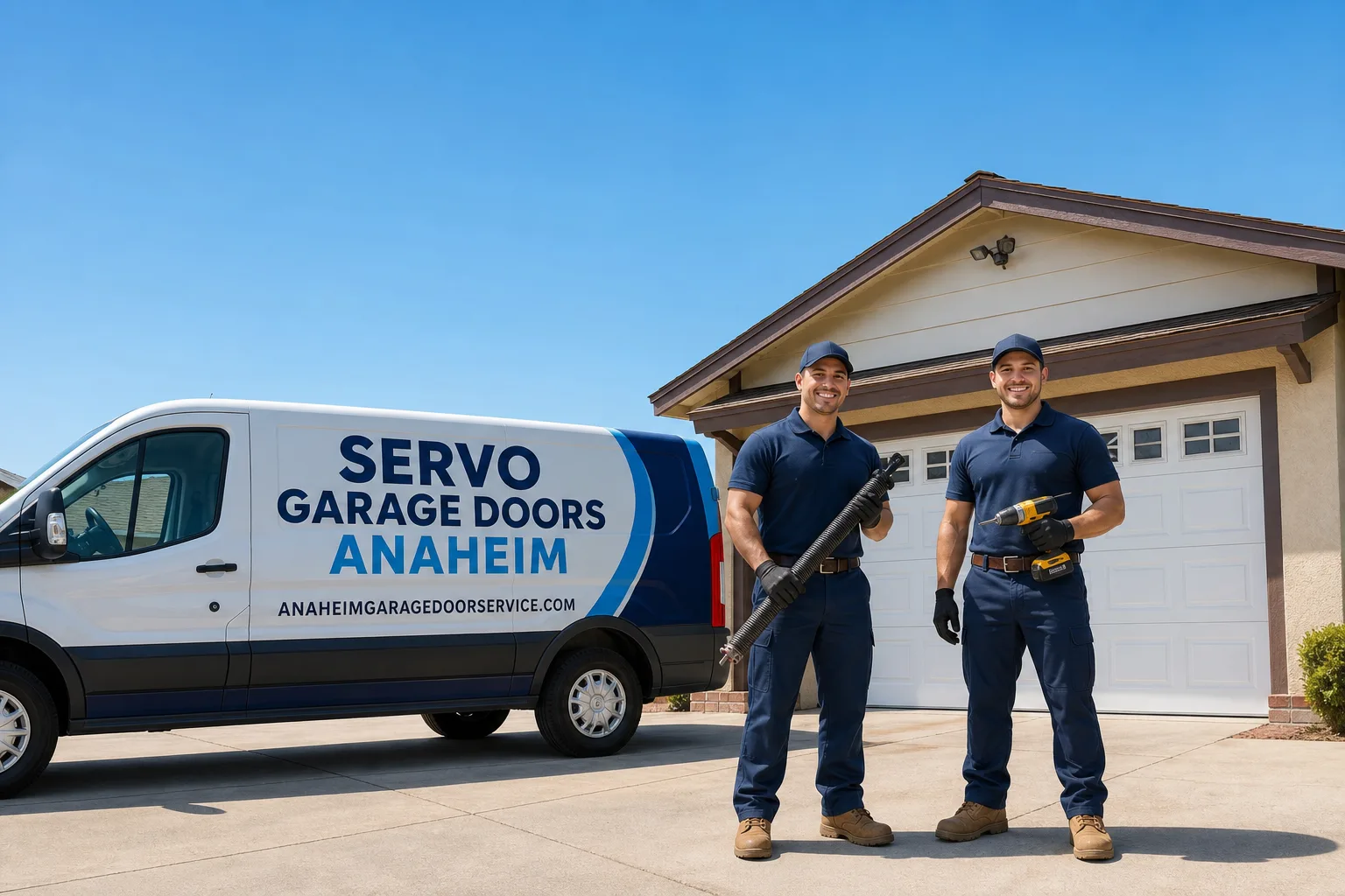 Servo Garage Doors Anaheim garage door service vehicle and crew in Anaheim, CA